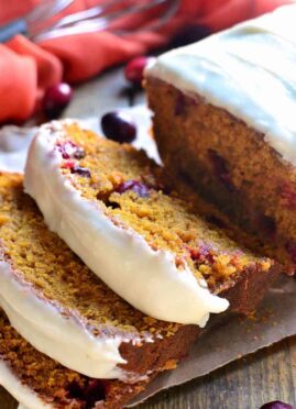 Cranberry pumpkin bread is the BEST pumpkin bread recipe, made better with the addition of fresh cranberries and sweet cream cheese icing! The perfect dessert or brunch recipe for your holiday table!