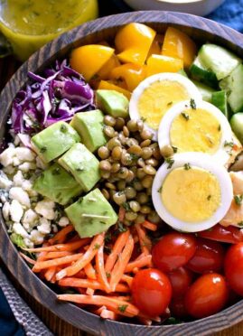 close up image of a protein power salad