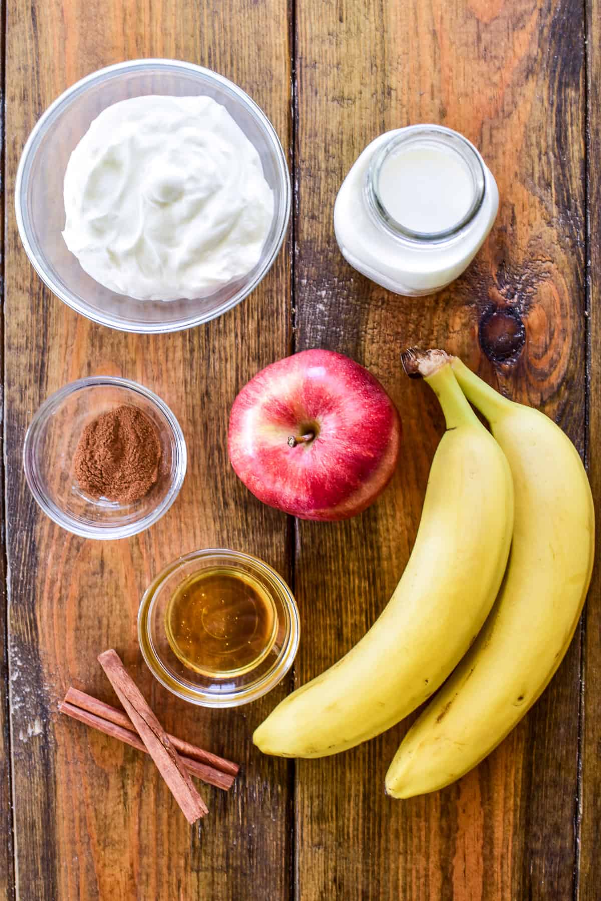 Apple Smoothie ingredients on a wooden board
